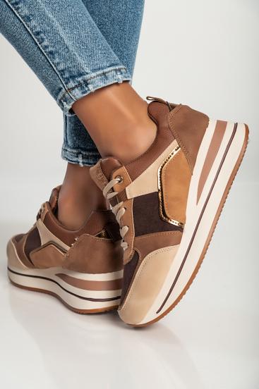 Sneaker moda in combinazione multicolor, 60010, marrone.