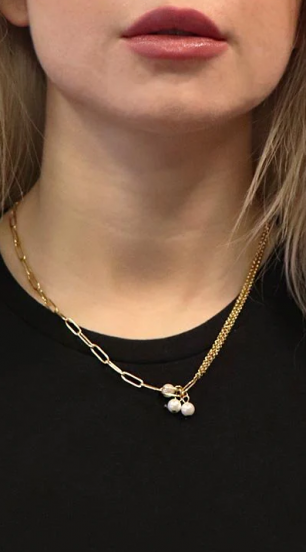 Elegante catena con perle decorative, ART490, colore oro