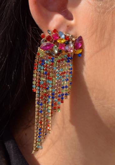 Eleganti orecchini pendenti con diamanti decorativi, multicolori
