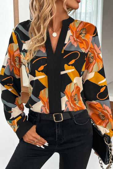 Blusa elegante con stampa floreale, multicolore