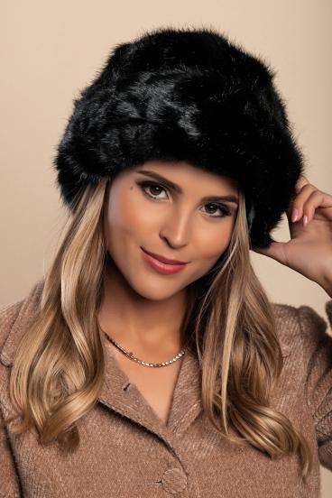 Cappello invernale con pelliccia sintetica, nero