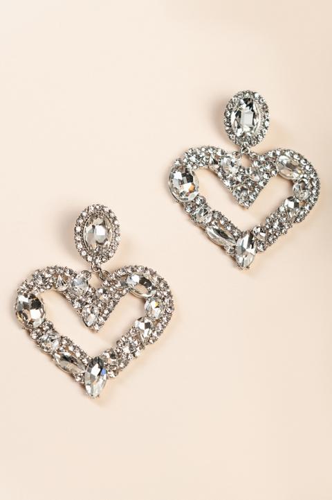 Eleganti orecchini a forma di cuore, colore argento.