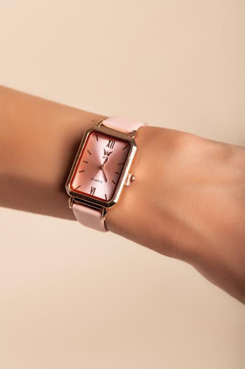 Orologio elegante con bracciale in ecopelle, rosa chiaro