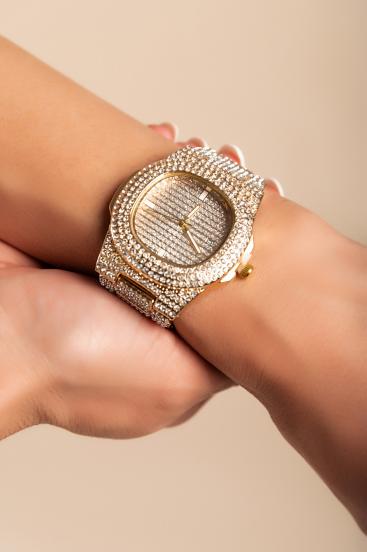 Elegante orologio con strass, colore oro