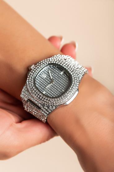 Elegante orologio con strass, colore argento
