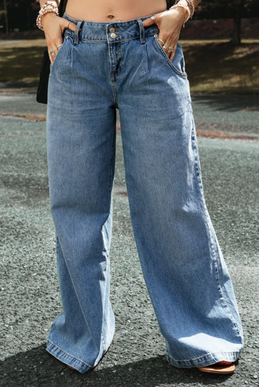 Jeans oversize a gamba larga con vita bassa, azzurro