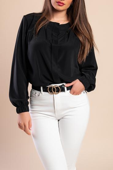 Camicia elegante con scollo rotondo, nera