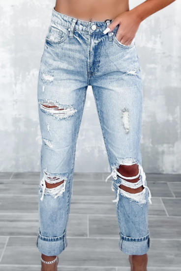 Jeans con dettagli strappati, colore azzurro