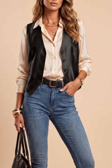 Gilet elegante con bottoni, nero