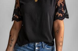 Maglietta da donna con maniche trasparenti Jurana, nera