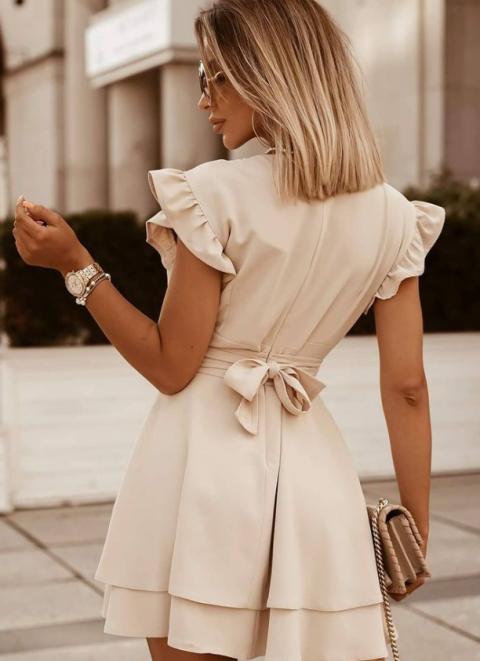 Elegante mini abito con volant Favinna, beige