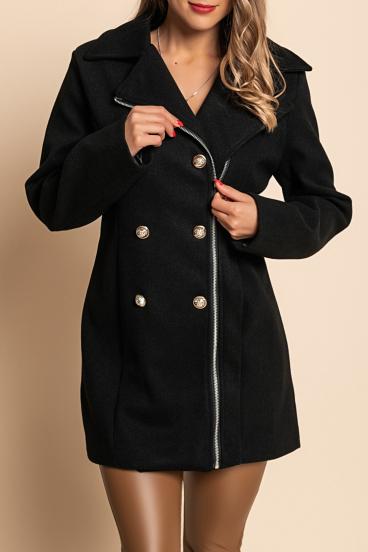 Cappotto elegante con bottoni e cerniera, nero