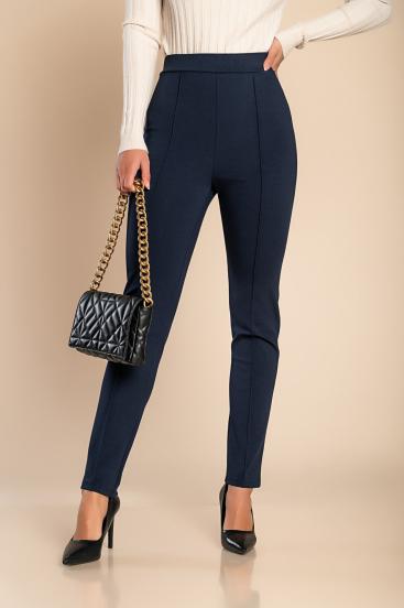 Pantaloni eleganti con elastico in vita, colore blu scuro