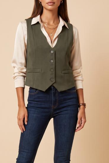 Gilet elegante con bottoni, color kaki