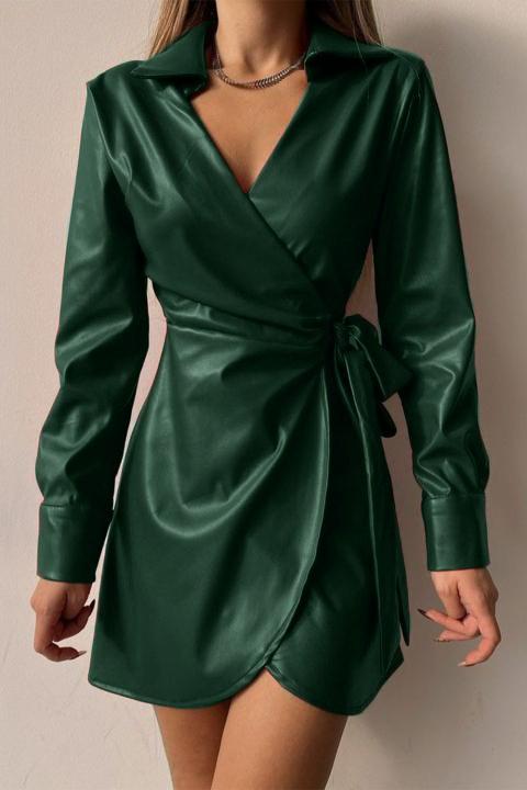 Mini abito elegante in pelliccia sintetica con colletto con revers Pellita, verde scuro