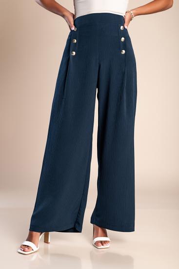 Pantaloni lunghi eleganti con bottoni, blu scuro