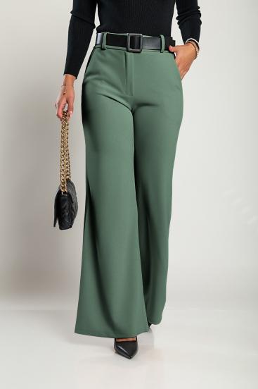 Pantaloni lunghi eleganti con cintura Solarina, oliva