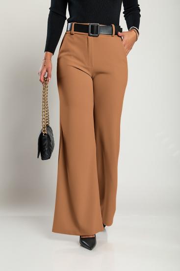 Pantaloni lunghi eleganti con cintura Solarina, cammello
