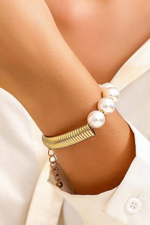 Elegante braccialetto con perle artificiali, colore oro