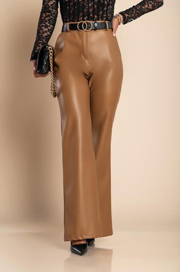 Pantaloni eleganti lunghi in ecopelle, cammello