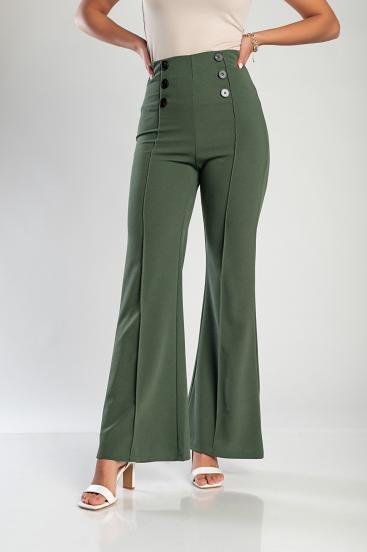 Pantaloni lunghi eleganti a vita alta,  verde oliva