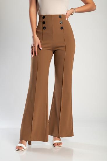 Pantaloni lunghi eleganti a vita alta, color cammello