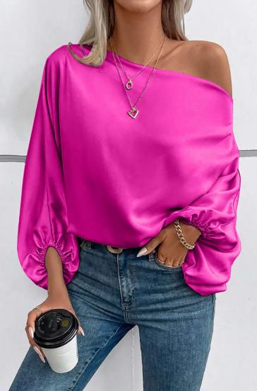 Blusa elegante con scollo asimmetrico, colore rosa