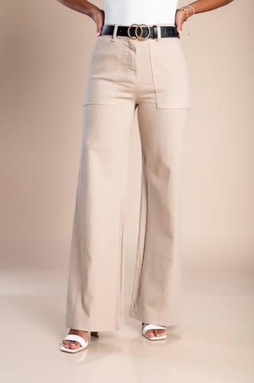 Pantaloni in cotone con gamba larga, colore marrone