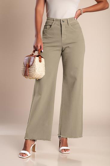 Pantaloni in cotone con gamba larga, colore marrone