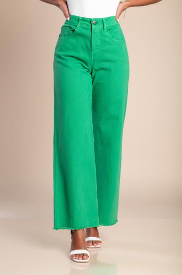 Pantaloni in cotone con gamba larga, verde
