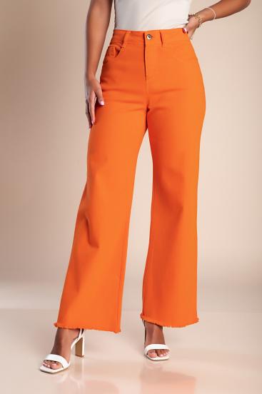 Pantaloni in cotone con gamba larga, colore arancione