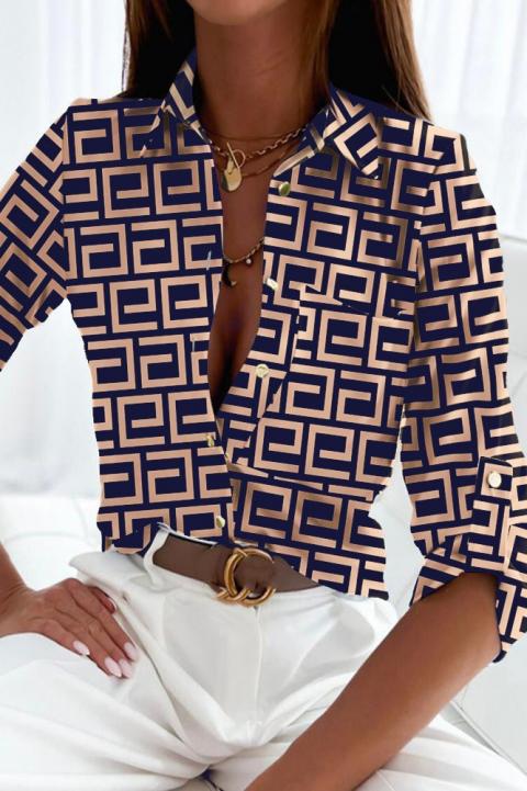 Blusa elegante con stampa geometrica di Lavlenta, beige-blu
