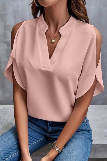 Blusa elegante ampia con scollo a "V", colore rosa chiaro
