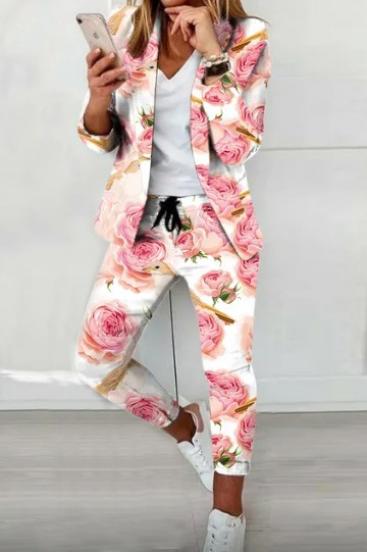Completo giacca e pantaloni eleganti con stampa floreale Strena, Bianco/Stampa