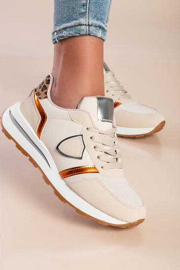 Sneakers fashion con dettaglio decorativo, beige