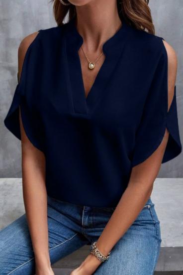 Blusa elegante ampia con scollo a "V", colore blu scuro