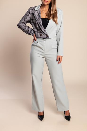 Elegante completo blazer e pantaloni a quadri, grigio