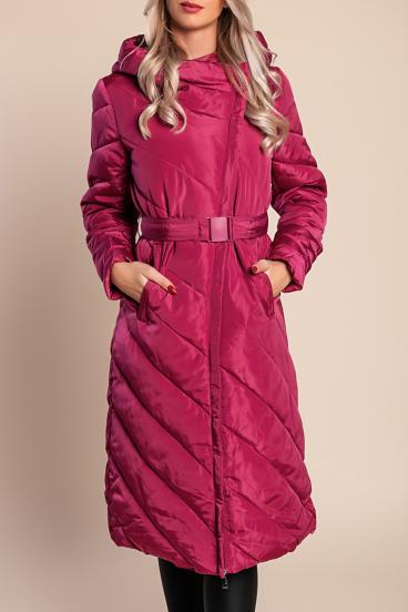 Giacca invernale lunga trapuntata, fucsia