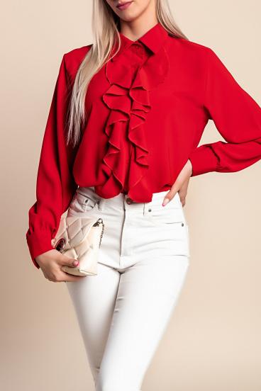 Camicia elegante con volant, bordeaux