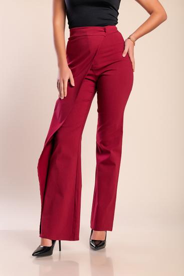 Pantaloni eleganti con volant, bordeaux