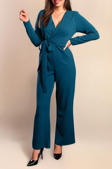Tuta elegante a maniche lunghe, petrolio