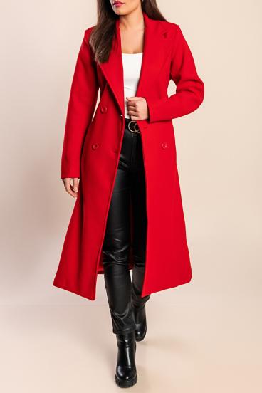Elegante cappotto lungo con bottoni, rosso