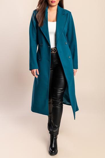 Elegante cappotto lungo con bottoni, petrolio