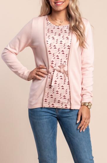 Maglione taglie forti con fiocco decorativo, rosa chiaro