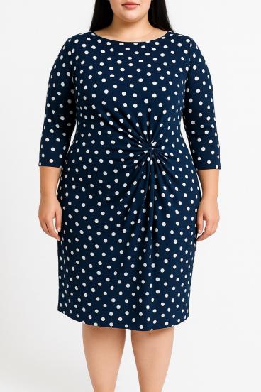 Vestito taglia forte con stampa a pois, blu scuro