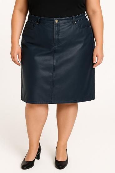 Minigonna in pelle taglie forti, blu scuro