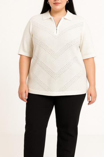 Maglione taglie forti lavorato a maglia, bianco
