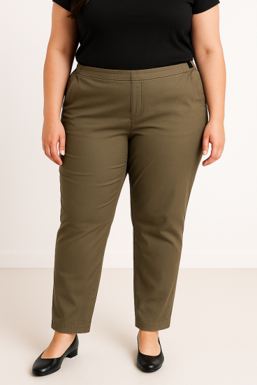 Pantaloni in cotone taglie forti, oliva