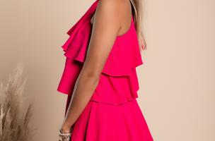 Elegante mini abito con balze Liona, rosa