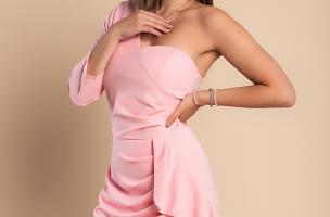 Elegante mini abito con balza Ricaletta, rosa chiaro